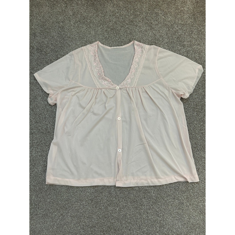 VTG Bed Jacket Womens XL Pink Excellent Lace Trim Button Front Sleepwear